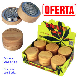1T. Ø 6,5 cm. Expositor con 6 trituradores (grinders) «Kañamero» 2 partes