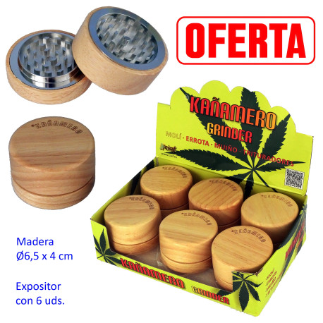 1T. Ø 6,5 cm. Expositor con 6 trituradores (grinders) «Kañamero» 2 partes