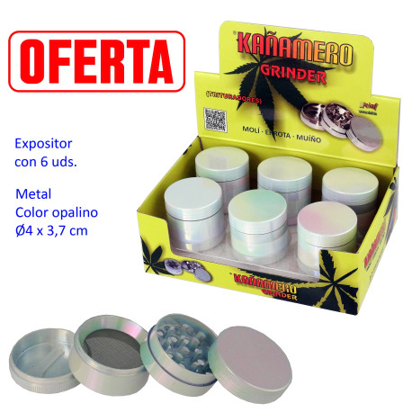 5T. Ø 4 cm. Expositor con 6 trituradores (grinders) «Kañamero» 4 partes
