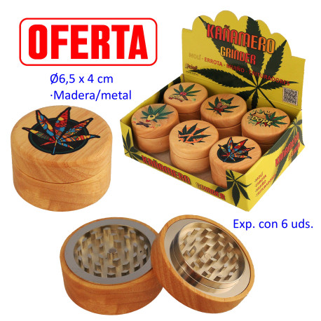 5T. Ø 6,5 cm. Expositor con 6 trituradores (grinders) «Kañamero» 2 partes
