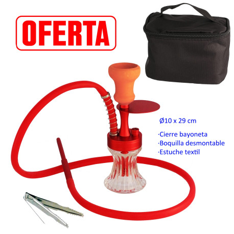 5T. 29 cm Shisha roja de aluminio con base de cristal