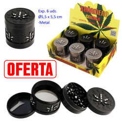 1T. Ø 5,5 cm. Expositor con 6 trituradores (grinders) «Kañamero» 4 partes