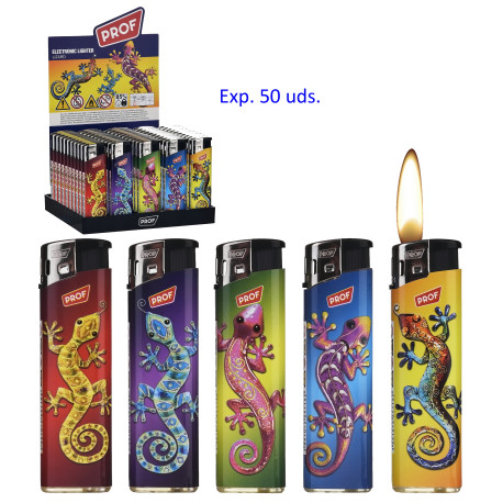 3T. Expositor con 50 encendedores piezo «Prof» Lizard