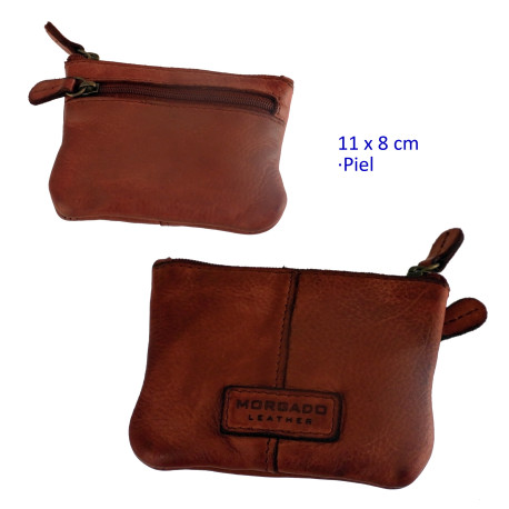 3T. Monedero unisex con 2 espacios marrón 11 x 8 cm.