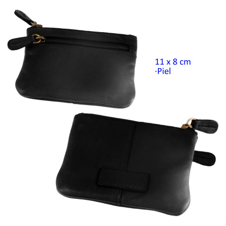 3T. Monedero unisex con 2 espacios negro 11 x 8 cm.