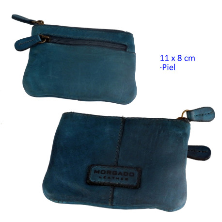 3T. Monedero unisex con 2 espacios azul 11 x 8 cm.