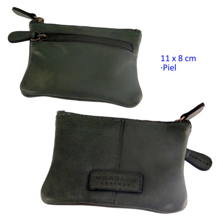 3T. Monedero unisex con 2 espacios verde 11 x 8 cm.