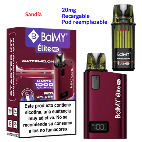 9T. Kit Watermelon 20 mg. «BALMY ÉLITE PRO» Red Velvet recargable
