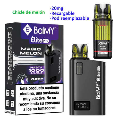 9T. Kit Magic Melon 20 mg. «BALMY ÉLITE PRO» Grey recargable