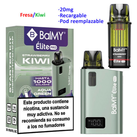 9T. Kit Strawberry Kiwi 20 mg. «BALMY ÉLITE PRO» Aqua Green recargable