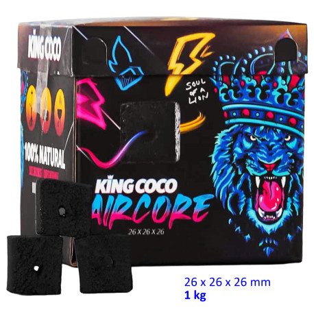 4T. Caja de 1 Kg. Carbón vegetal AIRCORE «KING COCO» con 64 dados de 2,6x2,6x2,6 cm