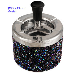 1T. Cenicero automático metal 13 cm. negro con brillos