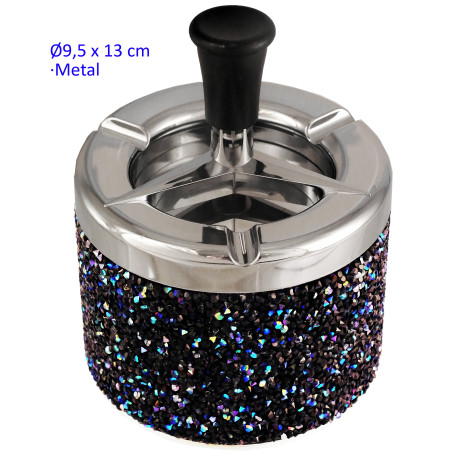 1T. Cenicero automático metal 13 cm. negro con brillos