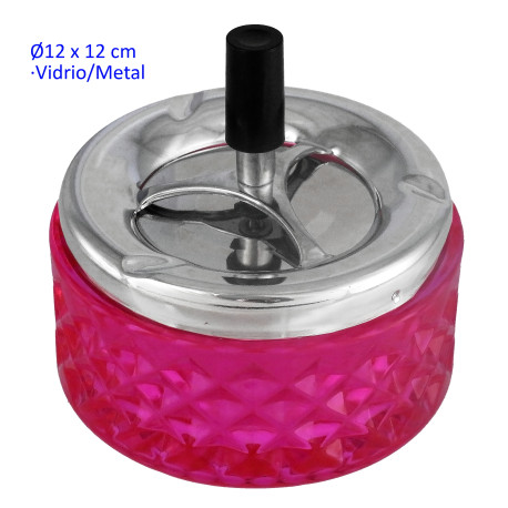 1T. Cenicero automático vidrio 12 cm. fucsia