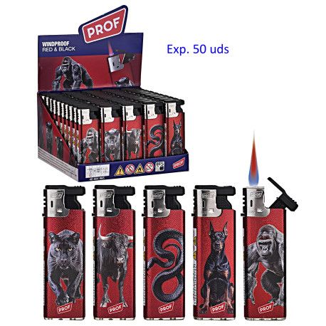 3T. Expositor con 50 encendedores piezo «Prof» Red & black