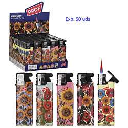 3T. Expositor con 50 encendedores piezo «Prof» flower eyes