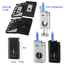 3T. Pack de 2 encendedores turbo doble llama«Silver Match» Dublin