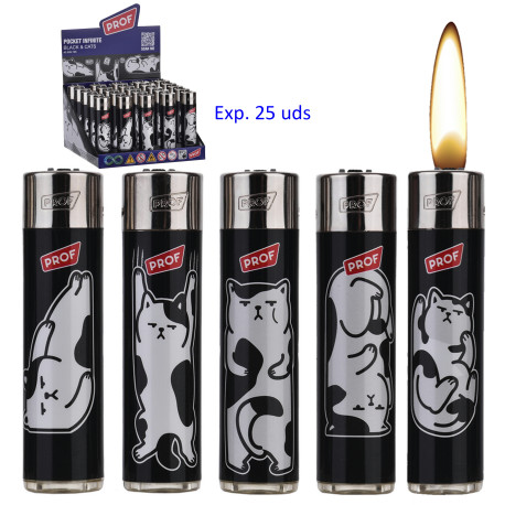 3T. Expositor con 25 encendedores piedra «Prof»  black & cat