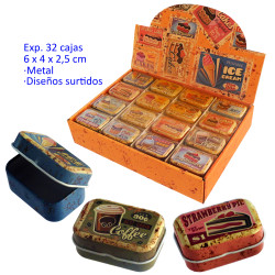 1T. Expositor con 32 cajas de metal 6 x 4 x 2,5 cm