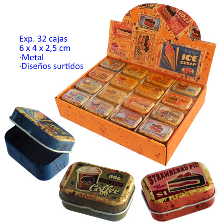 T. Expositor con 32 cajas de metal 6 x 4 x 2,5 cm