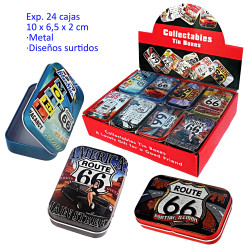 1T. Expositor con 24 cajas de metal 10 x 6,5x 2 cm.