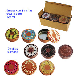 1T. Envase con 9 Cajitas metal autocierre «click» Ø5,5 cm.