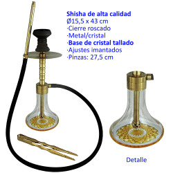 5T. 43 cm Shisha dorada de metal con base de cristal tallado