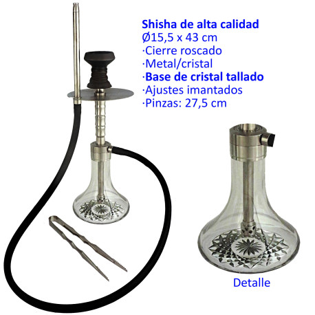 5T. 43 cm Shisha de metal con base de cristal tallado