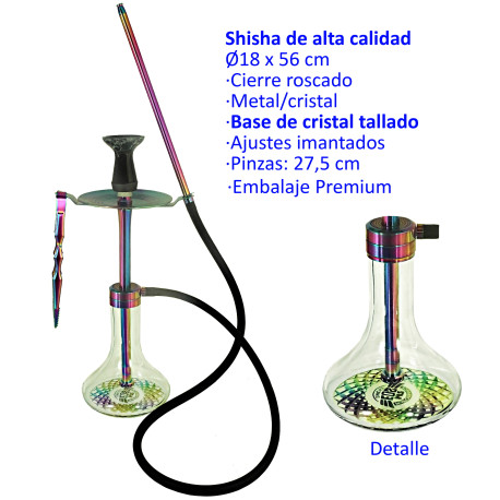 5T. 56 cm Shisha arcoiris de metal con base de cristal tallado