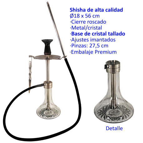 5T. 56 cm Shisha de metal con base de cristal tallado