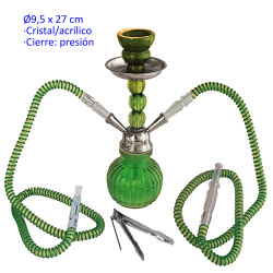 1T. 27 cm Shisha verde acrílica con base de cristal