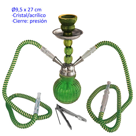 1T. 27 cm Shisha verde acrílica con base de cristal