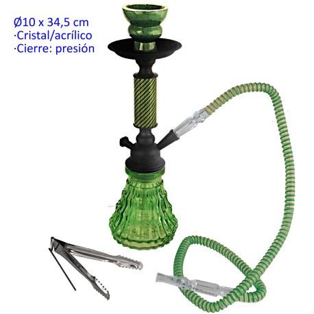 1T. 34,5 cm Shisha verde acrílica con base de cristal