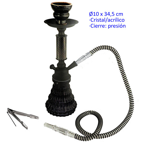 1T. 34,5 cm Shisha negra acrílica con base de cristal