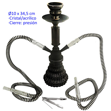 1T. 34,5 cm Shisha negra acrílica con base de cristal