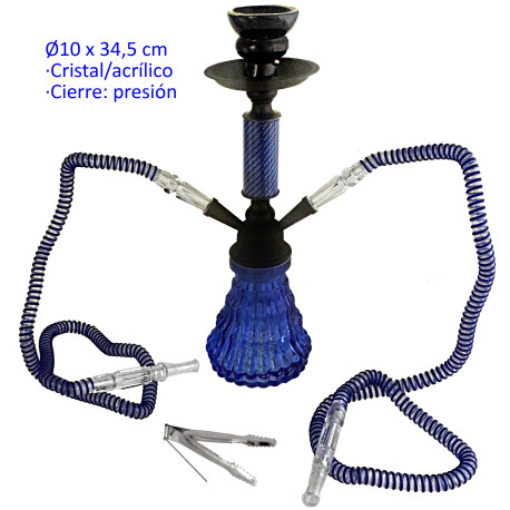 1T. 34,5 cm Shisha azul acrílica con base de cristal