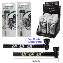 3T. Expositor con 12 Pipas cristal/metal 12,5 cm. «CHAMP-HIGH» Skull