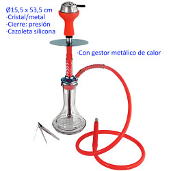 5T. 53,5 cm. Shisha roja de aluminio con base de cristal y gestor de calor