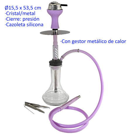 5T. 53,5 cm. Shisha púrpura de aluminio con base de cristal y gestor de calor