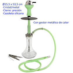 5T. 53,5 cm. Shisha verde de aluminio con base de cristal y gestor de calor