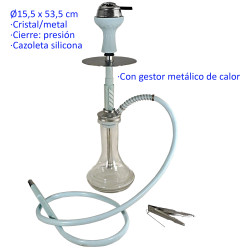 5T. 53,5 cm. Shisha azul de aluminio con base de cristal y gestor de calor