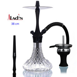 3T. 38 cm shisha ALADIN ALUX 380 de aluminio marmol negro con base de cristal transparente