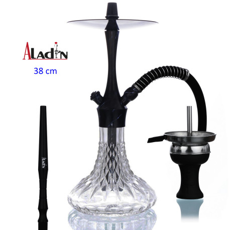 3T. 38 cm shisha ALADIN ALUX 380 de aluminio marmol negro con base de cristal transparente