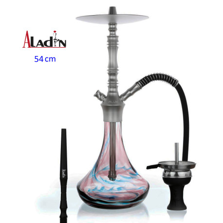 3T. 54 cm shisha ALADIN ALUX M2 de aluminio plata con base de cristal púrpura