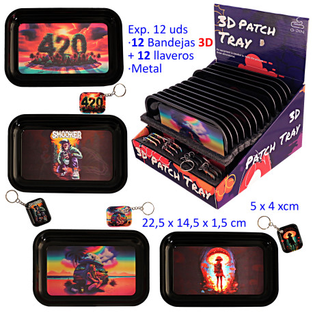 1T. Expositor con 12 bandejas 3D + 12 llaveros de metal