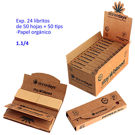 1T. Expositor con 24 libritos papel de fumar 1.1/4 con 50 hojas + 50 tips