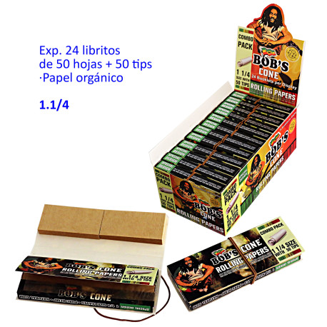 1T. Expositor con 24 libritos papel de fumar 1.1/4 con 50 hojas + 50 tips