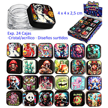 1T. Expositor con 24 cajas cristal/acrílico diseños surtidos