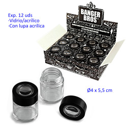 1T. Expositor con 12 botes vidrio con lupa