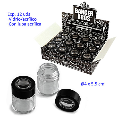 1T. Expositor con 12 botes vidrio con lupa